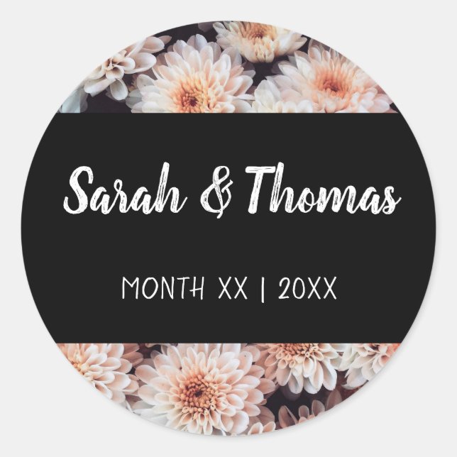 WHITE DAHLIA FLORAL ELEGANT WEDDING CLASSIC ROUND STICKER (Front)