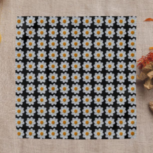 White Dahlia Floral Pattern on Black Bandana