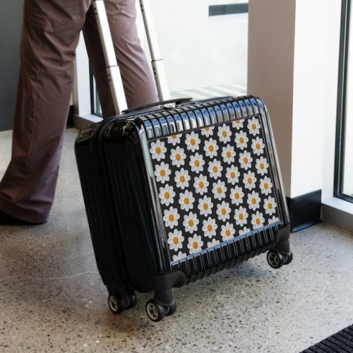 White Dahlia Floral Pattern on Black Luggage