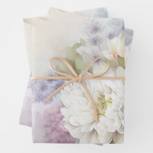 White Dahlia Floral Wrapping Paper Sheets