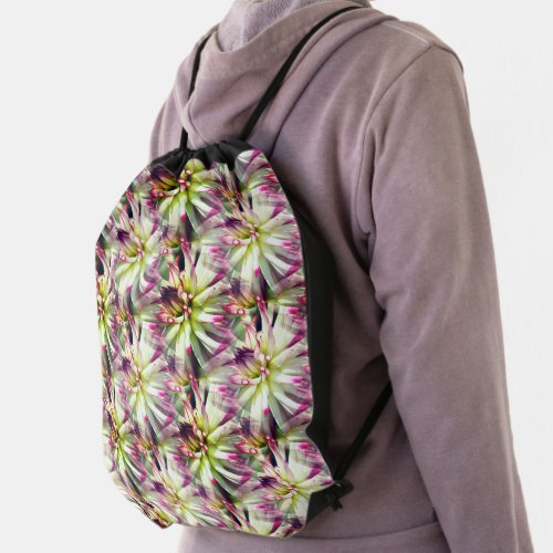 White Dahlia Flower Pattern Nature     Drawstring Bag