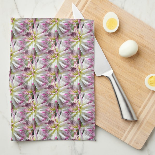 White Dahlia Flower Pattern Nature       Kitchen Towel (Quarter Fold)