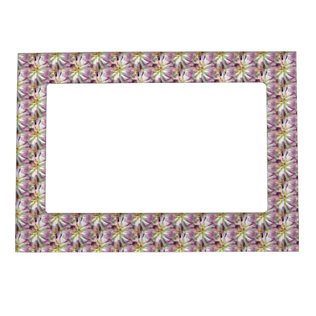 White Dahlia Flower Pattern Nature     Magnetic Frame (Front)
