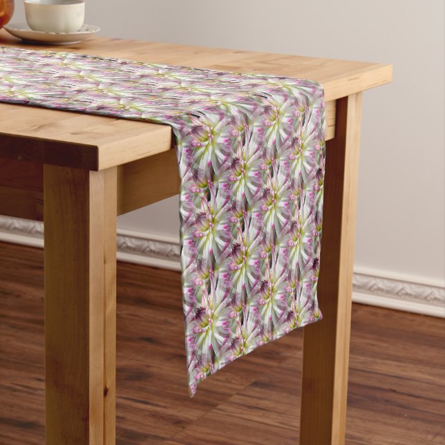 White Dahlia Flower Pattern Nature      Short Table Runner (In Situ)
