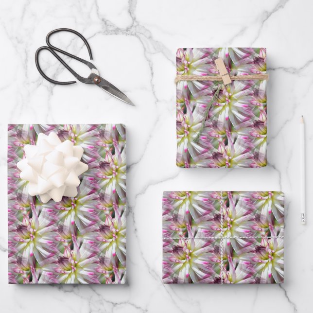 White Dahlia Flower Pattern Nature   Wrapping Paper Sheets (Front)