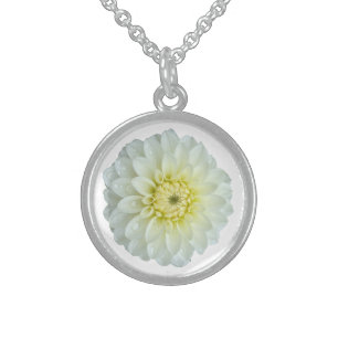 White Dahlia Flower Sterling Silver Necklace