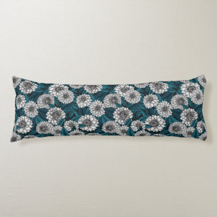 White Dahlia garden/ blue leaves 2 Body Pillow