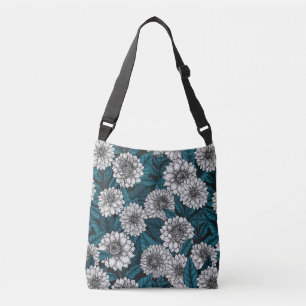 White Dahlia garden/ blue leaves 2 Crossbody Bag