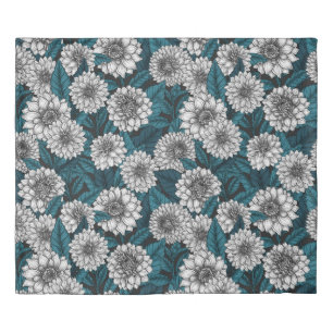 White Dahlia garden/ blue leaves 2 Duvet Cover