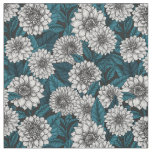 White Dahlia garden/ blue leaves 2 Fabric