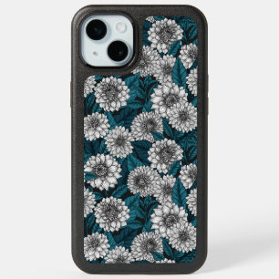 White Dahlia garden/ blue leaves 2 iPhone 15 Plus Case