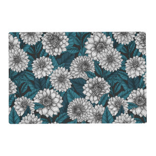 White Dahlia garden/ blue leaves 2 Placemat