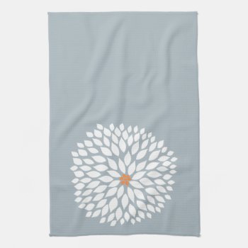 White Dahlia On Gray Background Kitchen Towel by Home_Suite_Home at Zazzle