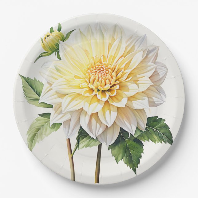 White dahlia paper plate (Front)