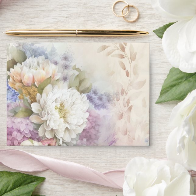 White Dahlias With Pastel Purple and Blue Accents Envelope (Wedding)