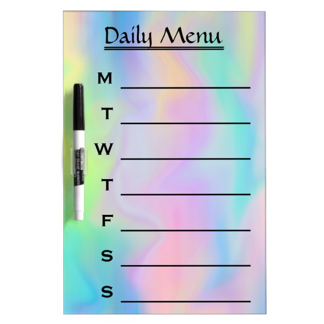 White Daily Menu Weekly Menu Dry Erase Board (Front)