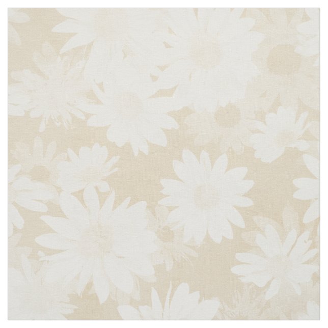 White Daises on Beige Fabric (Swatch)