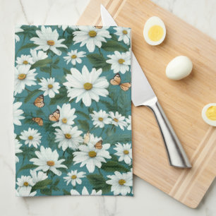 White Daisies and Butterflies Kitchen Towel