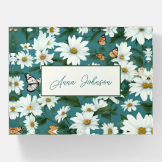 White Daisies and Butterflies With Name Paperweight