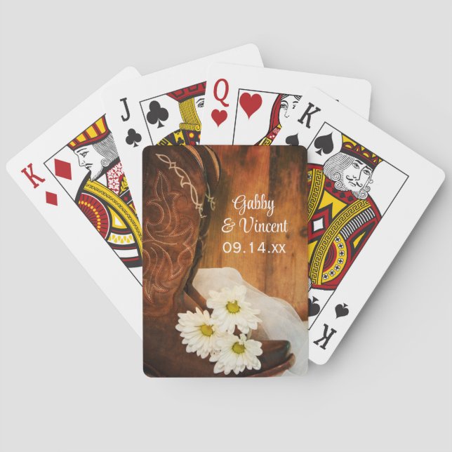 White Daisies and Cowboy Boots Country Wedding Poker Cards (Back)
