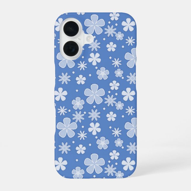 White Daisies and Dots On Blue iPhone Case (Back)