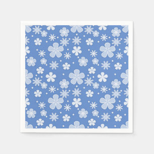 White Daisies and Dots On Blue Napkins