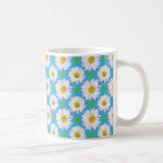 White Daisies and Green Polka Dots on Turquoise Coffee Mug