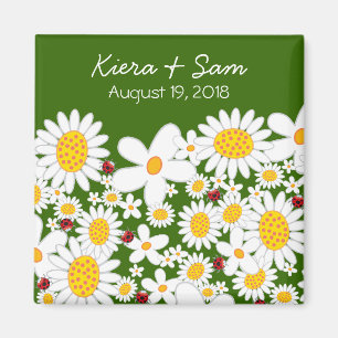 White Daisies and Ladybugs Gift / Save Date Magnet