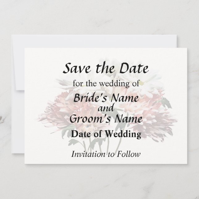 White Daisies and Pink Mums Save The Date (Front)