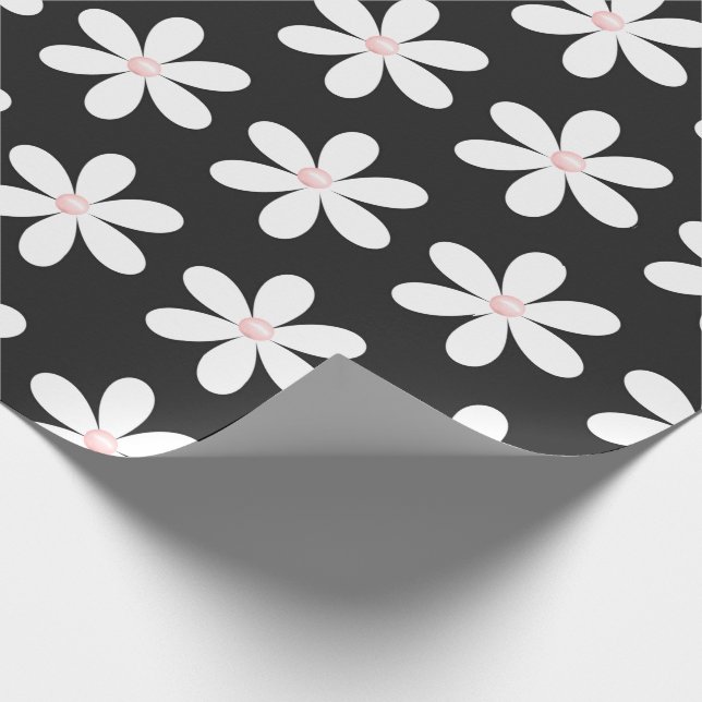 White Daisies and Pink Pearls Wrapping Paper (Corner)