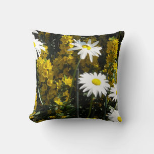 White Daisies and Yellow Foxgloves Throw Pillow