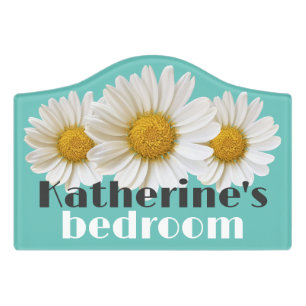 White Daisies Bedroom Light Teal Name Sign