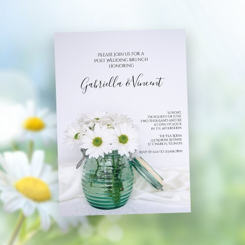 White Daisies Blue Jar Vase Post Wedding Brunch Invitation