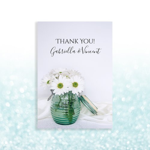 White Daisies Blue Jar Vase Wedding Thank You Note