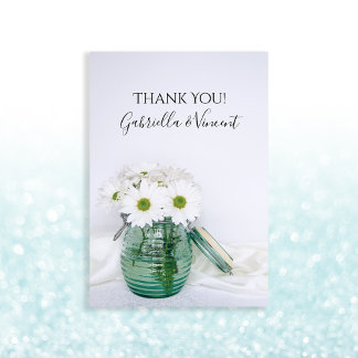 White Daisies Blue Jar Vase Wedding Thank You Note Card