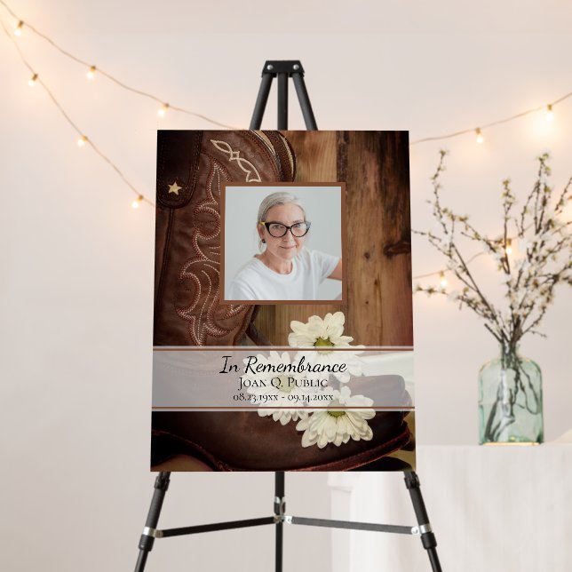White Daisies Boots Celebration of Life Funeral Foam Board (In Situ (Stand))
