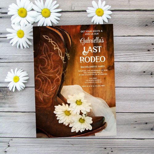 White Daisies Boots Last Rodeo Bachelorette Party Invitation