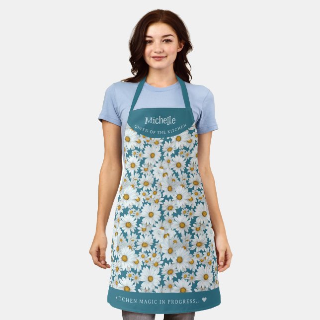 White daisies botanical personalized apron (Worn)