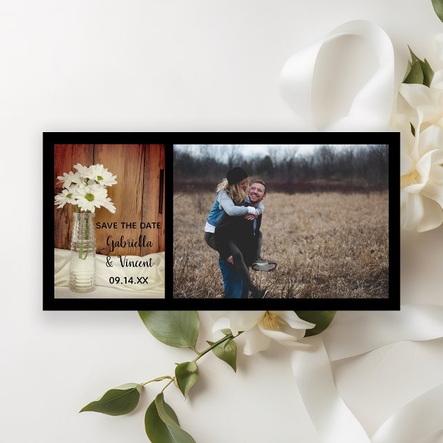 White Daisies Bottle Barn Wedding Save the Date (Creator Uploaded)