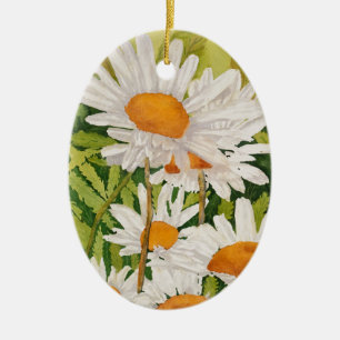 White Daisies Ceramic Ornament