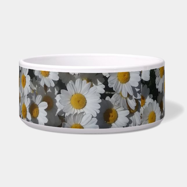 White Daisies Ceramic Pet Bowl (Front)