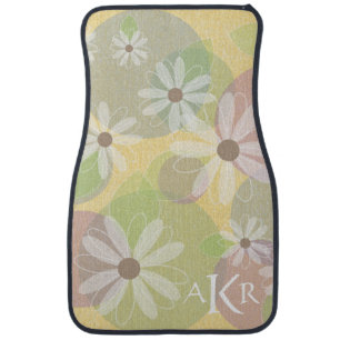White Daisies & Colored Circles Monogrammed Car Floor Mat