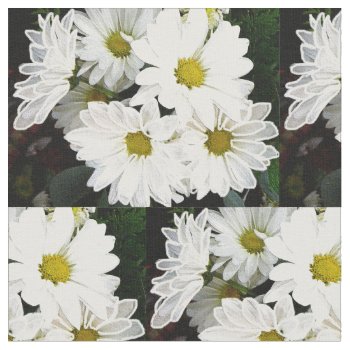 White Daisies Cotton Print Fabric by RF_Design_Studio at Zazzle