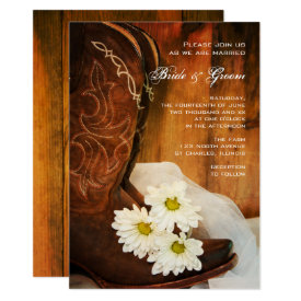White Daisies Cowboy Boots Country Western Wedding Card