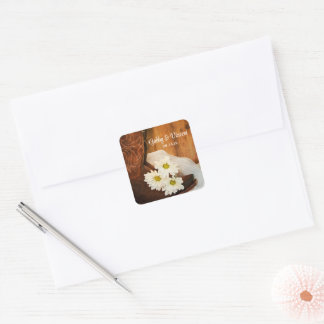 White Daisies Cowboy Boots Country Western Wedding Square Sticker