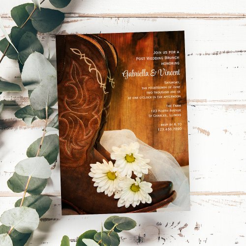 White Daisies Boots Country Post Wedding Brunch Personalized Invites