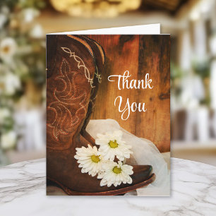 White Daisies Cowboy Boots Western Thank You Card
