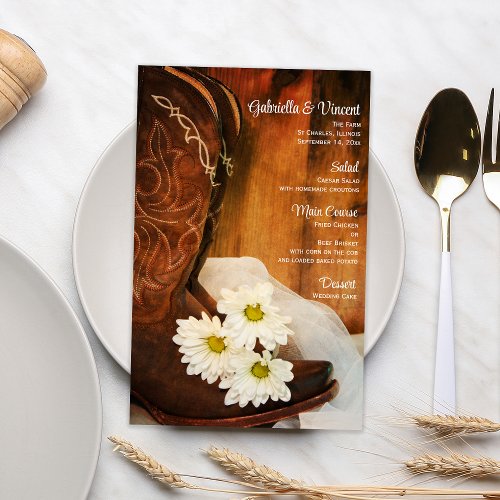 White Daisies Cowboy Boots Western Wedding Menu