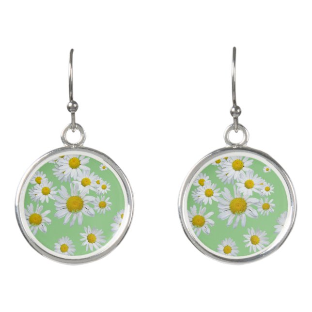 White Daisies Cust. BG L. Green Earrings (Front)
