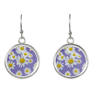 White Daisies Cust. BG Purple Earrings